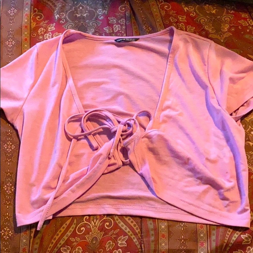 SHEIN pink crop top with tie front piece
